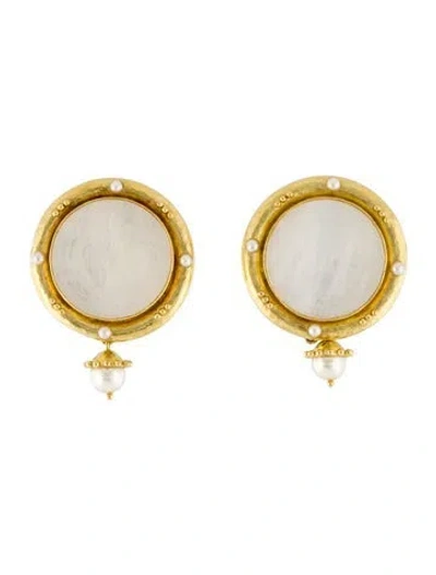 Pre-owned Elizabeth Locke 19k Cultured Pearl & Mother-of-pearl Earclips In Multi