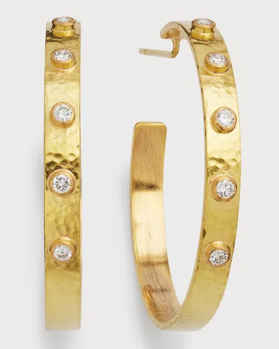 Elizabeth Locke 19k Diamond Flat Ribbon Hoop Earrings, 1.5"l In Gold