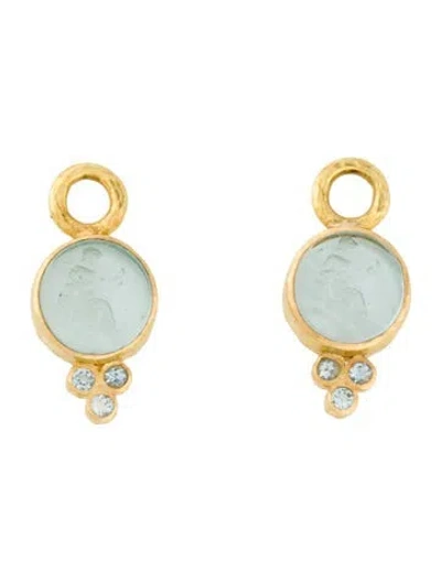 Pre-owned Elizabeth Locke 19k Glass Mother Of Pearl Doublet Intaglio & Aquamarine Earring Enhancers In Multi