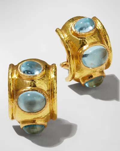 Elizabeth Locke 19k Gold Aquamarine Hoop Earrings In 05 Yellow Gold