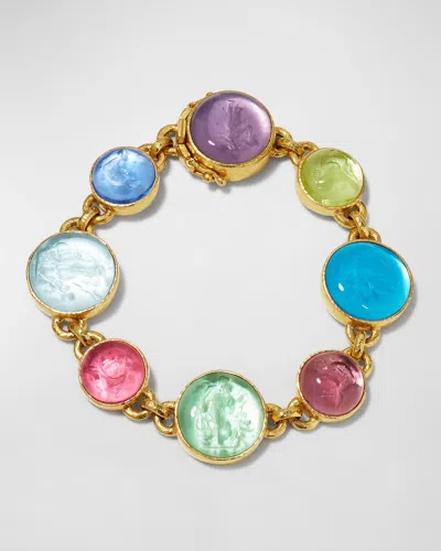 Elizabeth Locke 19k Gold Intaglio Link Bracelet In Cerulean