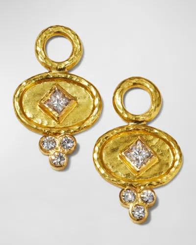 Elizabeth Locke 19k Gold Oval Diamond Earring Pendants