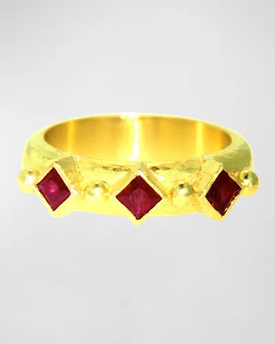 Elizabeth Locke 19k Gold Triple Ruby Ring In Yellow