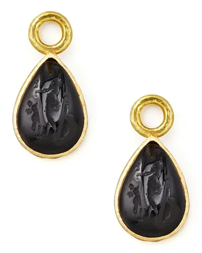 Elizabeth Locke 19k Gold Venetian Crystal Pear Earring Charms In Black