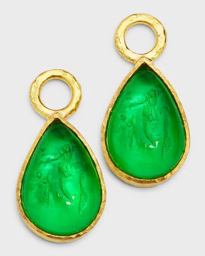 Elizabeth Locke 19k Gold Venetian Crystal Pear Earring Charms In Green
