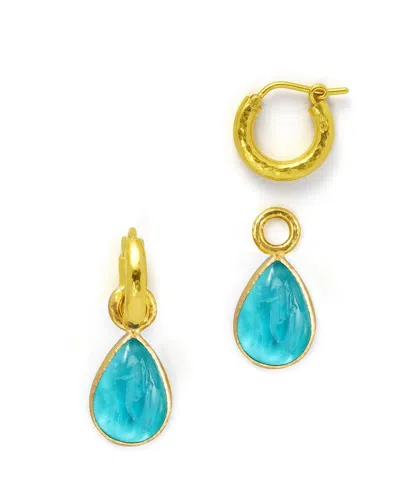 Elizabeth Locke 19k Gold Venetian Crystal Pear Earring Charms In Teal