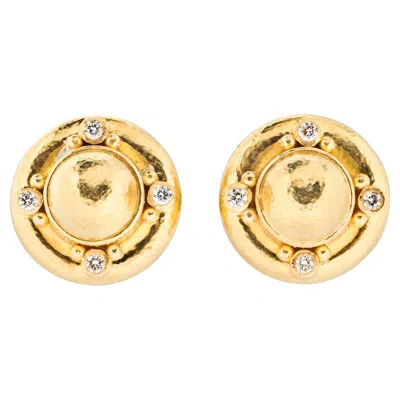 Pre-owned Elizabeth Locke 19k Hammered Gold And Diamond Cufflinks In Multiple