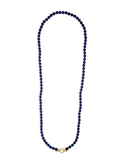 Pre-owned Elizabeth Locke 19k Lapis Lazuli 'serena Clasp' Bead Strand Necklace, 37" In Multicolor