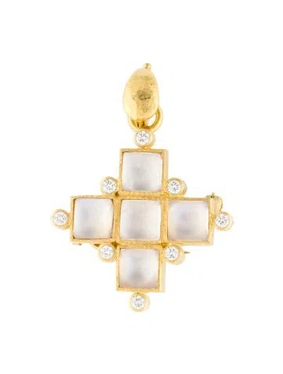 Pre-owned Elizabeth Locke 19k Moonstone & Diamond Convertible Brooch Pendant In Multi