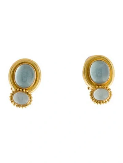 Pre-owned Elizabeth Locke 19k Mother Of Pearl & Aquamarine Doublet Convertible Earclips In Multi