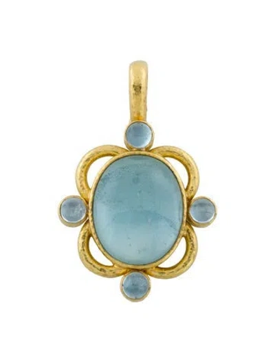 Pre-owned Elizabeth Locke 19k Mother Of Pearl & Aquamarine Doublet Pendant In Multicolor