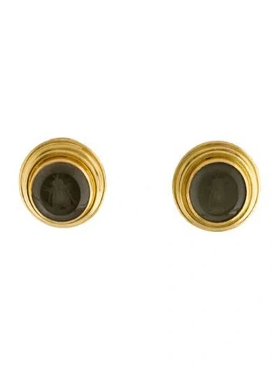 Pre-owned Elizabeth Locke 19k Mother Of Pearl & Glass Bee Intaglio Earclips Earrings In Multicolor
