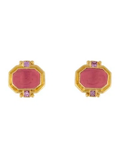 Pre-owned Elizabeth Locke 19k Mother Of Pearl & Glass Doublet, & Sapphire Convertible Earclips In Multicolor