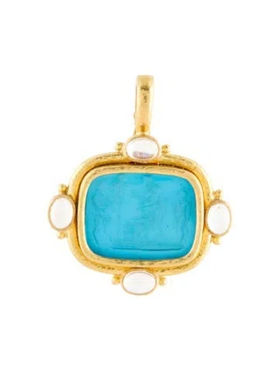 Pre-owned Elizabeth Locke 19k Mother Of Pearl & Glass Intaglio & Moonstone Pendant In Multi