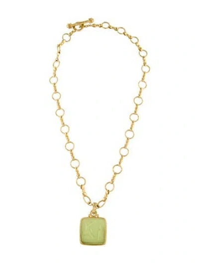Pre-owned Elizabeth Locke 19k Mother Of Pearl & Glass Intaglio Pendant Necklace, 21.5" In Multicolor