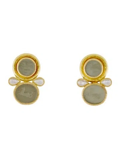 Pre-owned Elizabeth Locke 19k Mother Of Pearl & Moonstone Labradorite Earrings In Multi