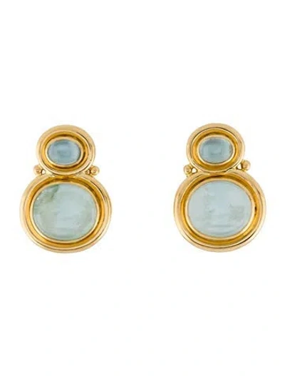 Pre-owned Elizabeth Locke 19k Mother Of Pearl, Glass & Aquamarine Doublet Earrings In Multi