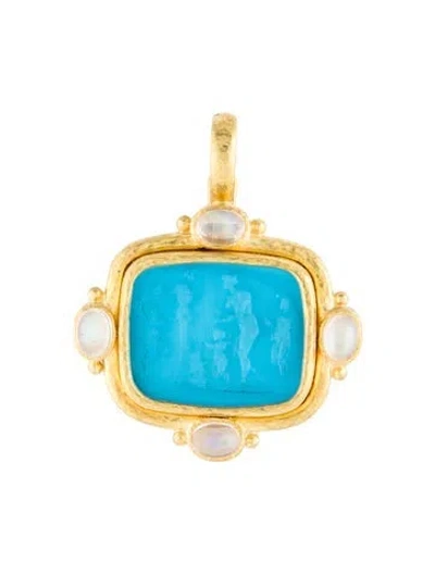 Pre-owned Elizabeth Locke 19k Mother Of Pearl, Moonstone & Glass Intaglio Pendant, 2" In Multi