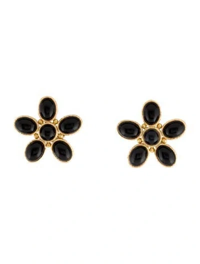 Pre-owned Elizabeth Locke 19k Onyx Flower Earclip Earrings In Multi