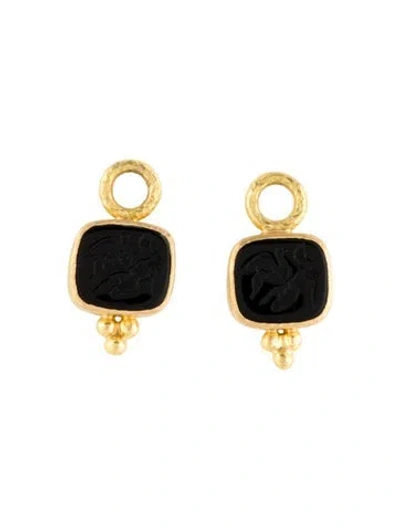 Pre-owned Elizabeth Locke 19k Onyx Intaglio Earring Charms In Multi