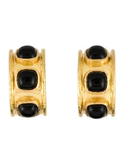Pre-owned Elizabeth Locke 19k Onyx Large Flat Hoop Earrings In Multi