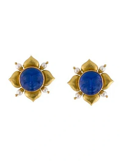 Pre-owned Elizabeth Locke 19k Pearl & Mother Of Pearl Glass Doublet Earclips In Multi