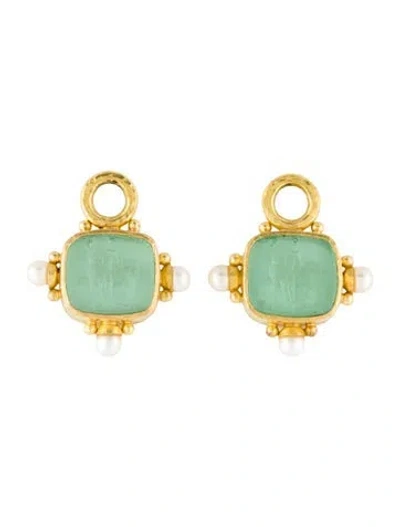 Pre-owned Elizabeth Locke 19k Pearl & Mother Of Pearl God With Horse Earring Enhancers In Green
