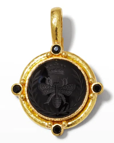 Elizabeth Locke 19k Queen Bee Carved Onyx Pendant In Black