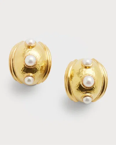 Elizabeth Locke 19k Small Pearl Puff Earrings In Gold
