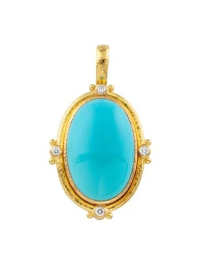 Pre-owned Elizabeth Locke 19k Turquoise & Diamond Pendant In Multi