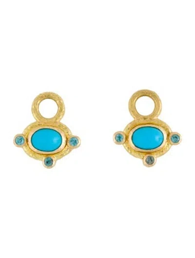 Pre-owned Elizabeth Locke 19k Turquoise & Zircon Earring Enhancers In Multicolor