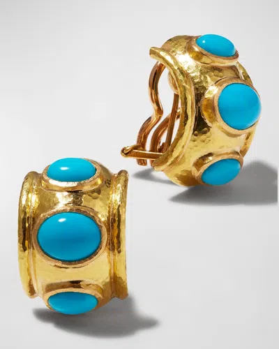 Elizabeth Locke 19k Turquoise Huggie Hoop Earrings In Gold