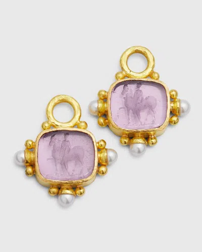 Elizabeth Locke 19k Venetian Glass And Pearl Earring Pendants In Gold