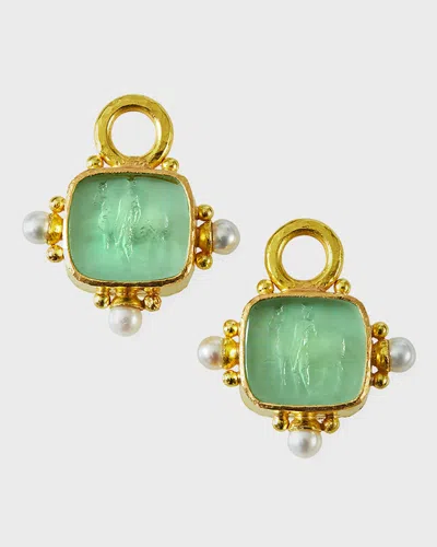 Elizabeth Locke 19k Venetian Glass And Pearl Earring Pendants In Nile Green