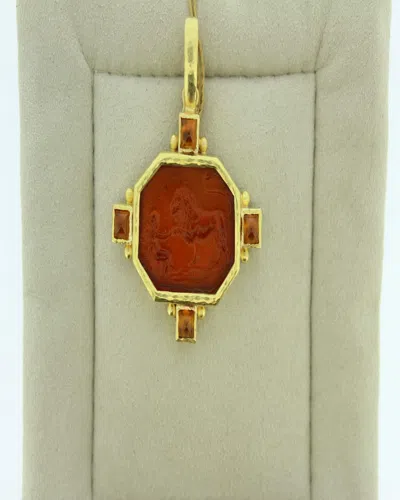 Elizabeth Locke 19k Yellow Gold Octagonal Androcles Pendant With Square Stones, 30x39mm In Amber