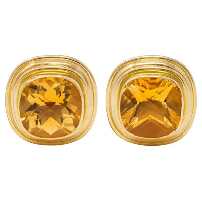 Pre-owned Elizabeth Locke 2000's Citrine 18 Karat Yellow Gold Cushion Earrings