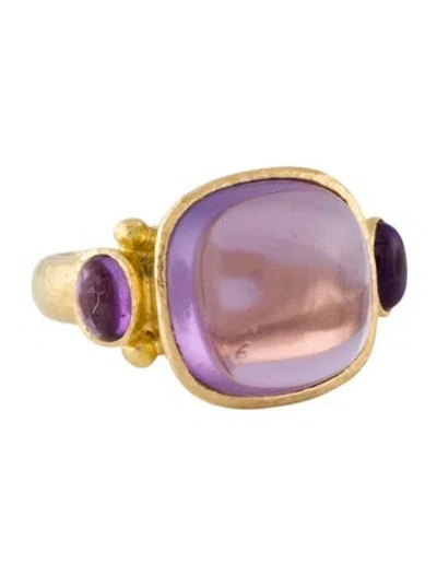 Pre-owned Elizabeth Locke Amethyst Three Stone Ring In Multi