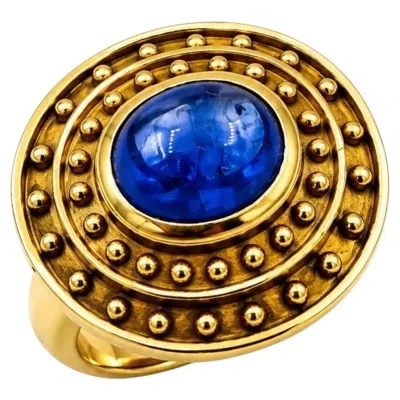 Pre-owned Elizabeth Locke Cabochon Sapphire 18k Yellow Gold Ring