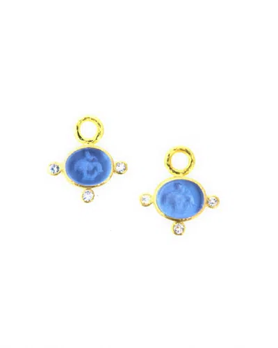 Elizabeth Locke Crystal 'tiny Lion' Earring Pendants In Blue