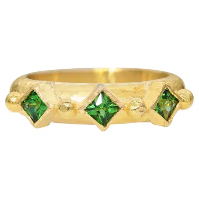 Pre-owned Elizabeth Locke Harlequin 19k Yellow Gold Tsavorite Band Ring