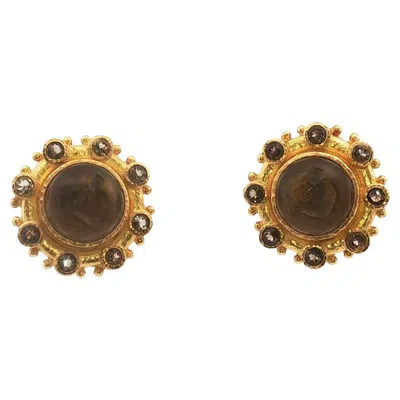 Pre-owned Elizabeth Locke Intaglio Brown Venetian Glass Round Earrings 19kyg