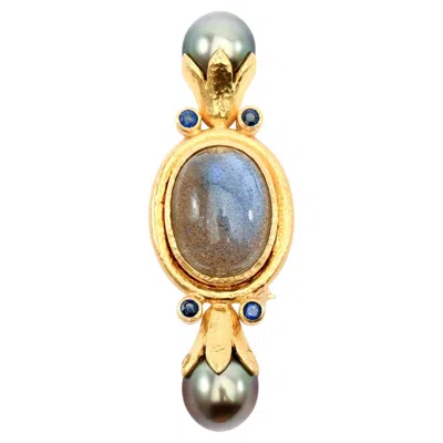 Pre-owned Elizabeth Locke Labradorite, Black Pearl And Sapphire Brooch In Blue