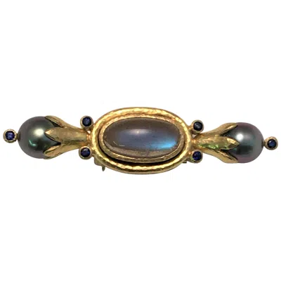 Pre-owned Elizabeth Locke Labradorite Pearl Sapphire Brooch In Blue