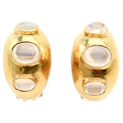 Pre-owned Elizabeth Locke Moonstone Half Hoop Earrings In Multi