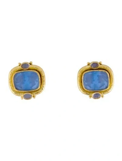 Pre-owned Elizabeth Locke Mother Of Pearl, Glass & Moonstone Intaglio Earclips In Multi