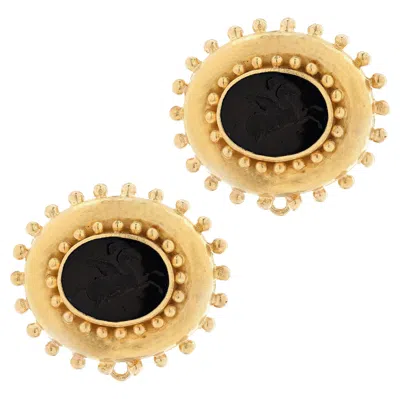 Pre-owned Elizabeth Locke Pegasus Black Oynx Intaglio Earrings