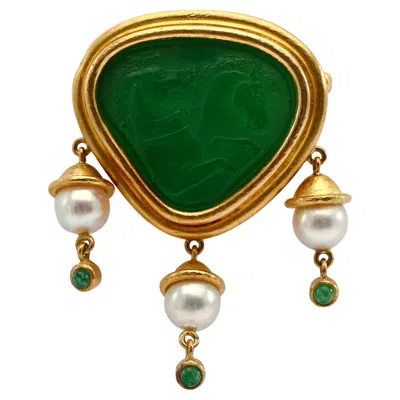 Pre-owned Elizabeth Locke Pendant/ Brooch With Prancing Horses In Multi