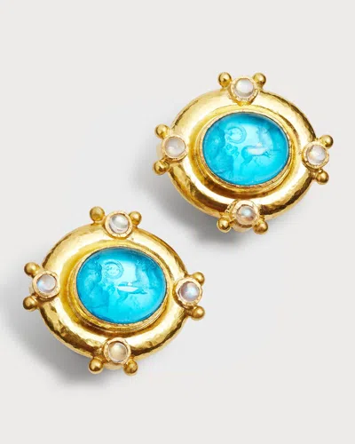 Elizabeth Locke Quadriga Intaglio Clip/post Earrings, Crystal In Gold