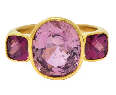 Pre-owned Elizabeth Locke Spinel Rhodolite Garnet 19 Karat Hammered Gold Gemstone Ring In Multi