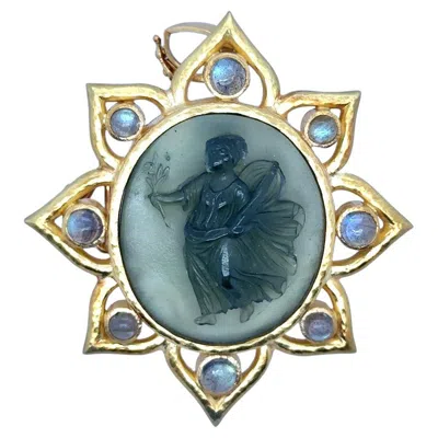 Pre-owned Elizabeth Locke Venetian Glass Goddess Flora 18k Gold Large Size Pendant In Multi